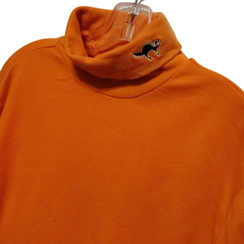 Holiday Editions Orange Long Sleeve Turtleneck Top Halloween Embroidered Cat L G